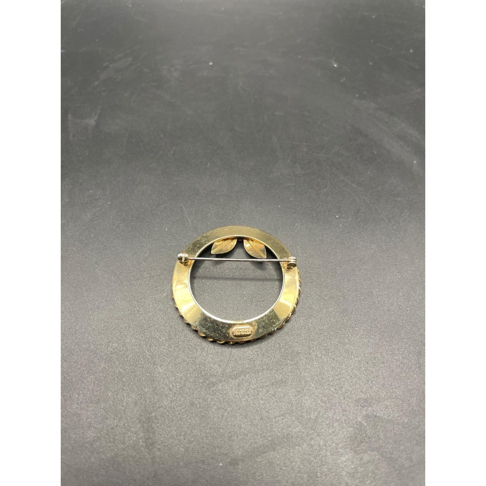 Vintage Catamore 1/20 12K Gold Filled Wreath Circle Brooch Pin Gold Tone Leaf - Picture 3 of 4